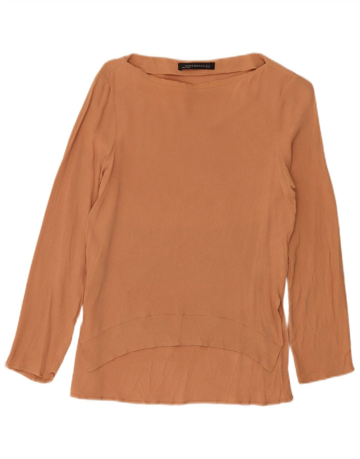 Zara Damen Top Langarm UK 12 Mittelbraune Viskose