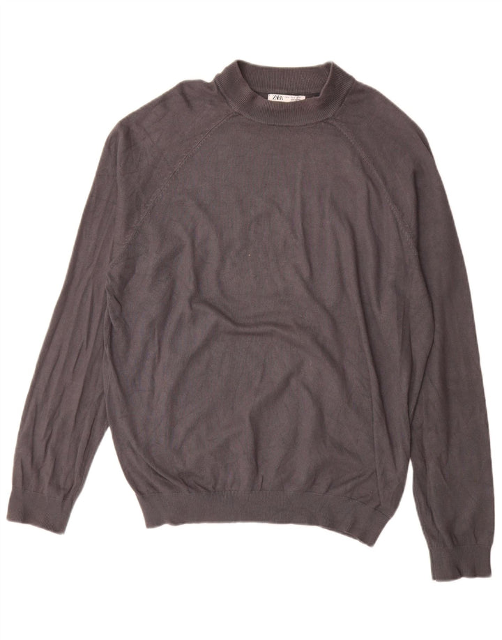 Zara Herren-Pullover mit Rundhalsausschnitt, mittelgraue Viskose