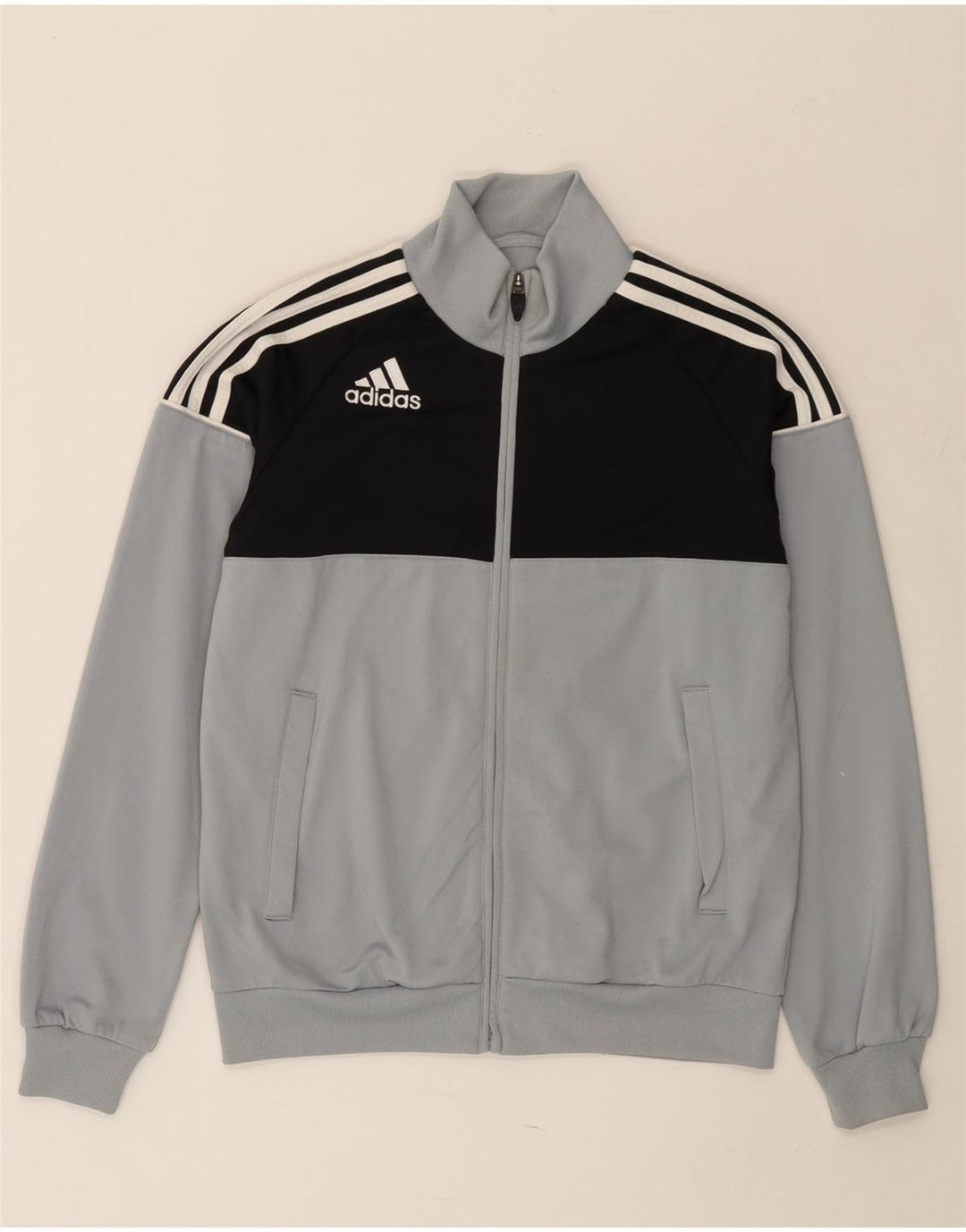 ADIDAS Jungen-Trainingsanzug-Top-Jacke, 13–14 Jahre, graues Colourblock-Polyester