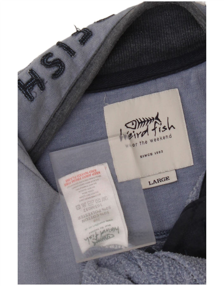 WEIRD FISH Herren-Sweatshirt mit Reißverschluss am Hals, groß, aus blauer Baumwolle