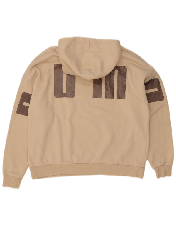 Puma Womens Graphic Oversized Hoodie Pullover UK 16 Large Beige