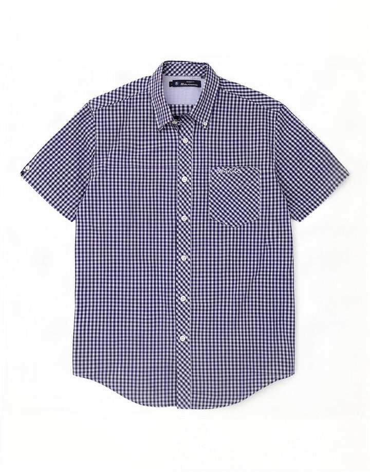 Ben Sherman Herren-Kurzarmhemd aus mittelblauer Gingham-Baumwolle in Marineblau