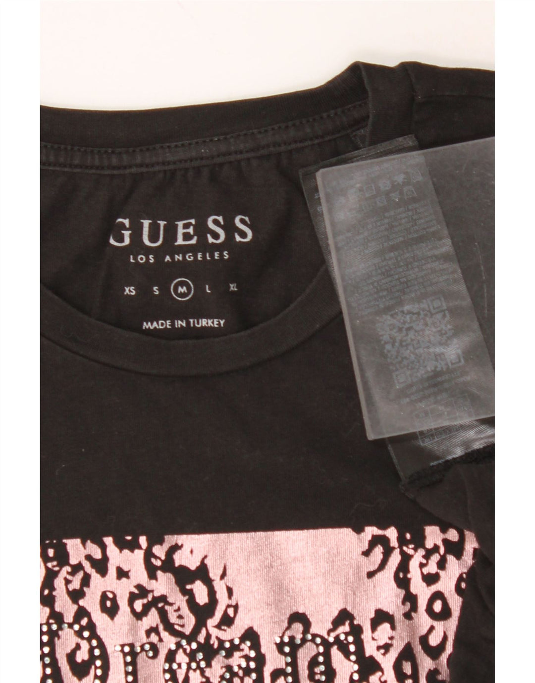 GUESS Damen Grafik T-Shirt Top UK 12 Medium Schwarz Baumwolle