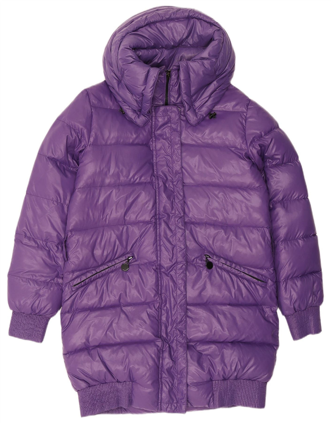Benetton Wattierter Damenmantel mit Kapuze IT 46 Large Lila Polyester