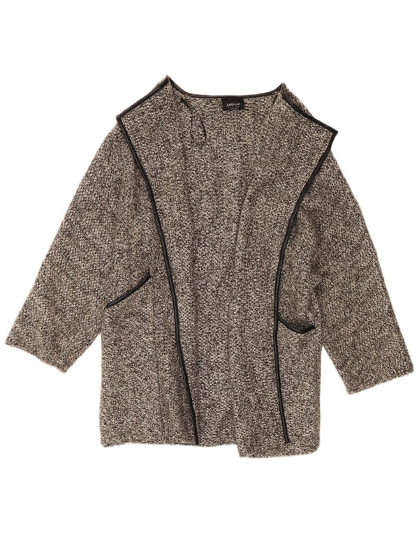 Zara Damen Longline Open Cardigan Pullover UK 16 Large Grau meliert Acryl