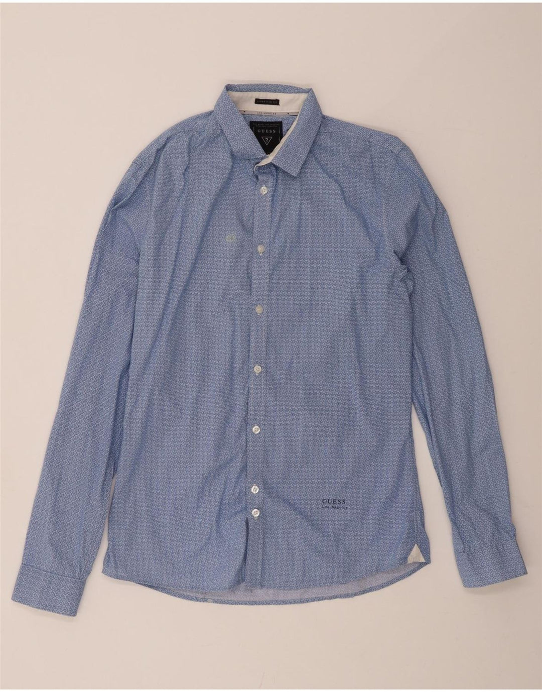 GUESS Mens Shirt UK 40 Medium Blue Geometric Cotton
