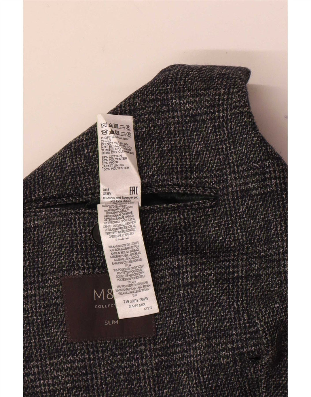 Marks & Spencer Herren-Blazer mit 2 Knöpfen, Gr. 36, klein, marineblau kariert
