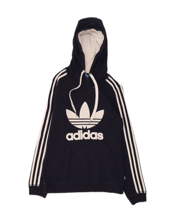 Adidas Damen Graphic Hoodie Pullover UK 10 Small Marineblau Baumwolle Sport