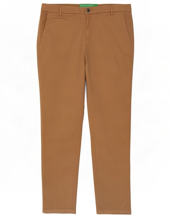 Benetton Damen Slim Chinohose UK 12 Medium W32 L28 Braune Baumwolle
