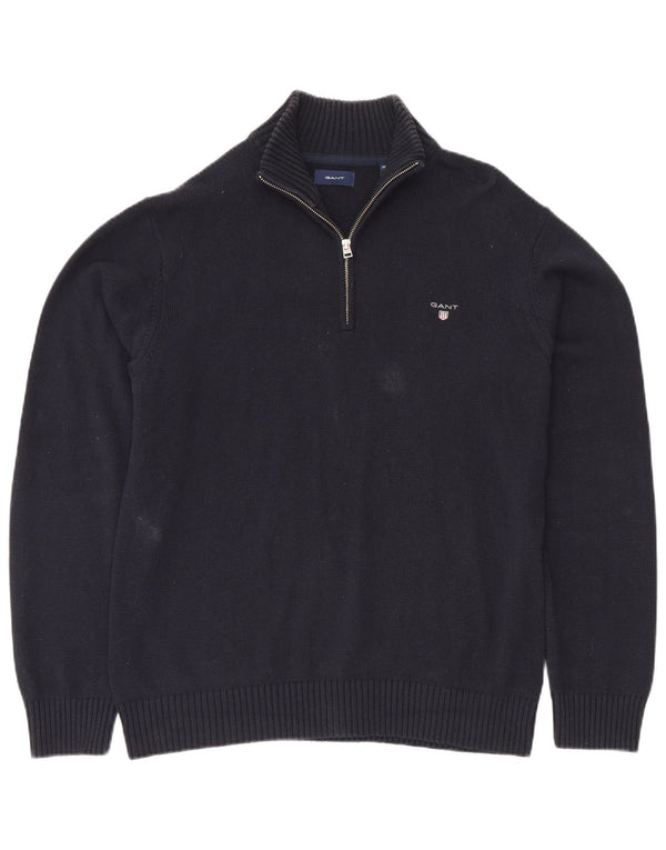GANT Herren-Pullover mit Reißverschluss am Hals, 2XL, marineblaue Baumwolle