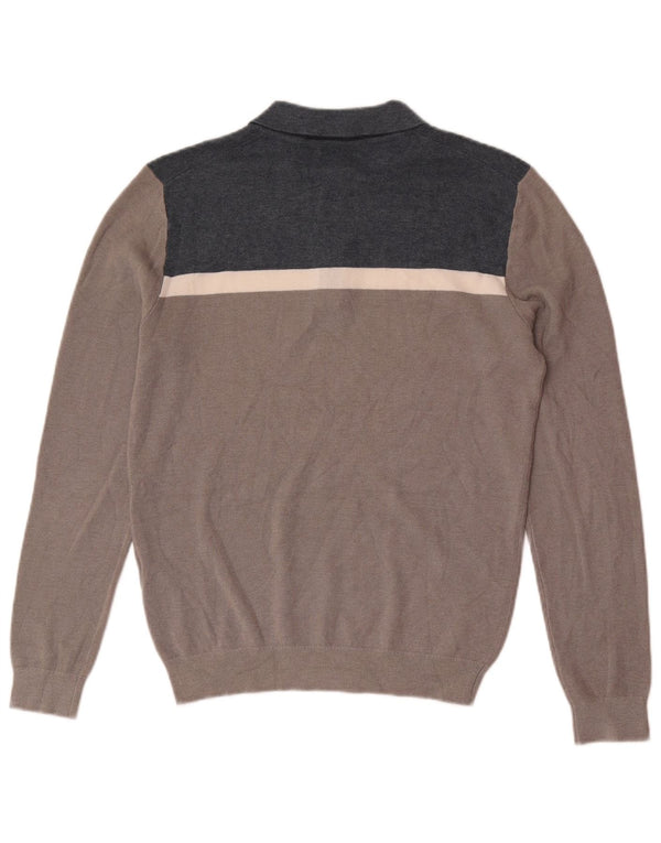 Reiss Herren-Pullover mit Polokragen, Größe S, graue Farbblock-Viskose