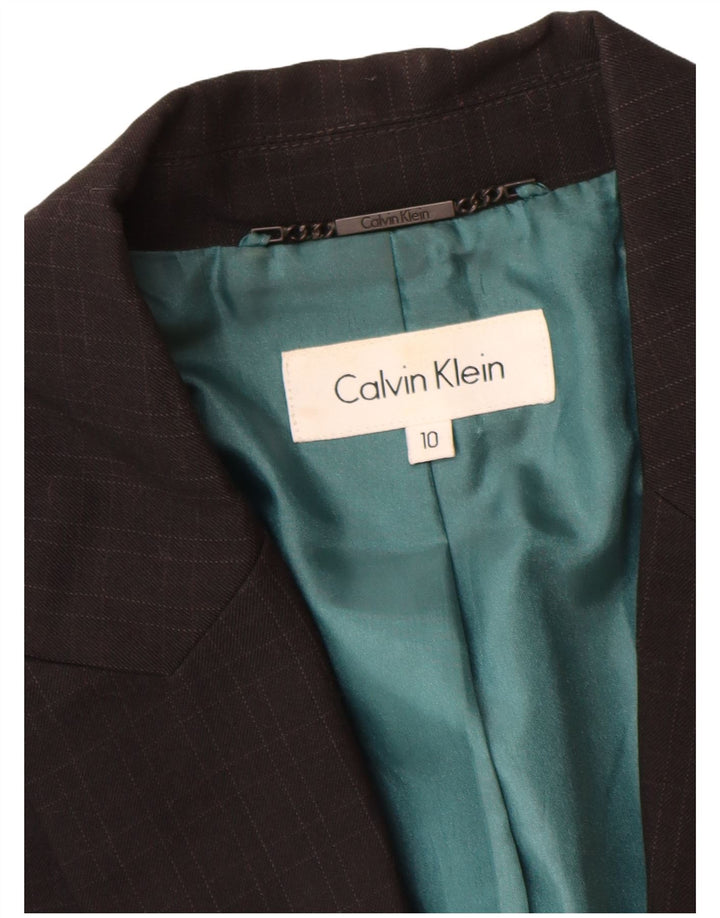 Calvin Klein Damen Blazer Jacke UK 10 Small Schwarz Kariertes Polyester