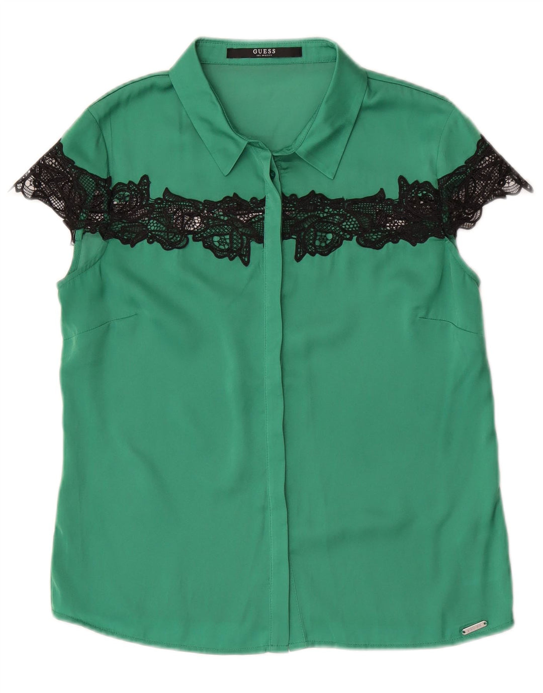 Guess Damen Kurzarm-Hemdbluse UK 10 Small Grün Polyester