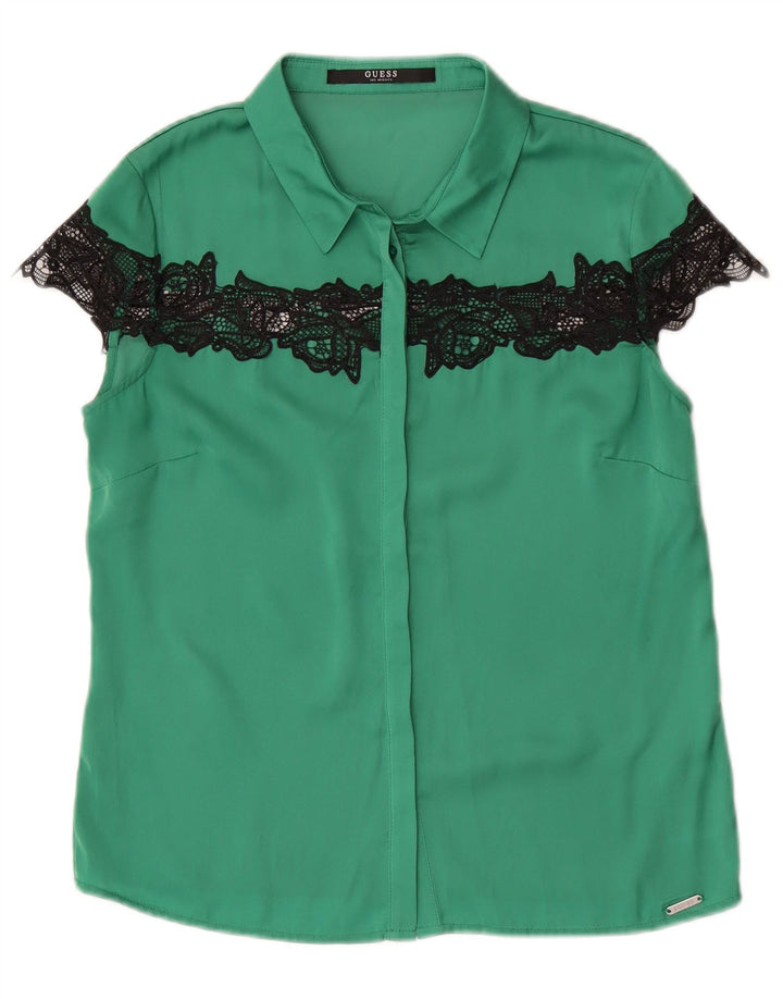 Guess Damen Kurzarm-Hemdbluse UK 10 Small Grün Polyester