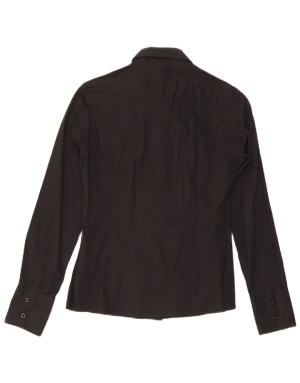 Benetton Damen-Hemd UK 12 aus mittelschwarzer Baumwolle