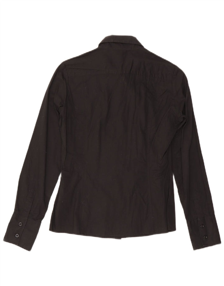Benetton Damen-Hemd UK 12 aus mittelschwarzer Baumwolle