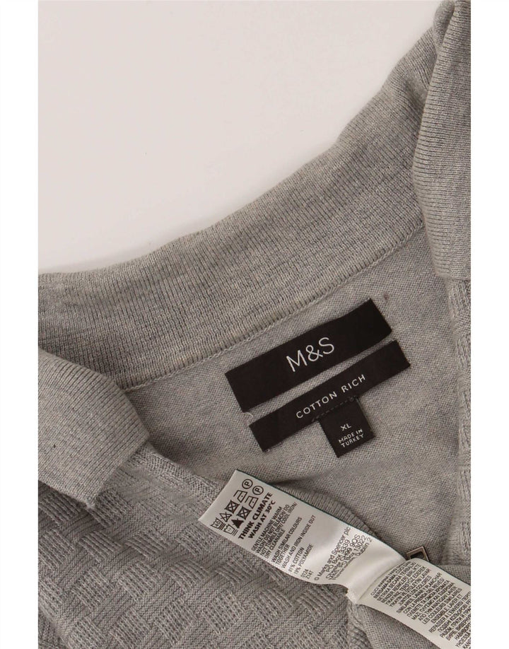 Marks & Spencer Herren-Pullover mit Polokragen, XL, graue Baumwolle