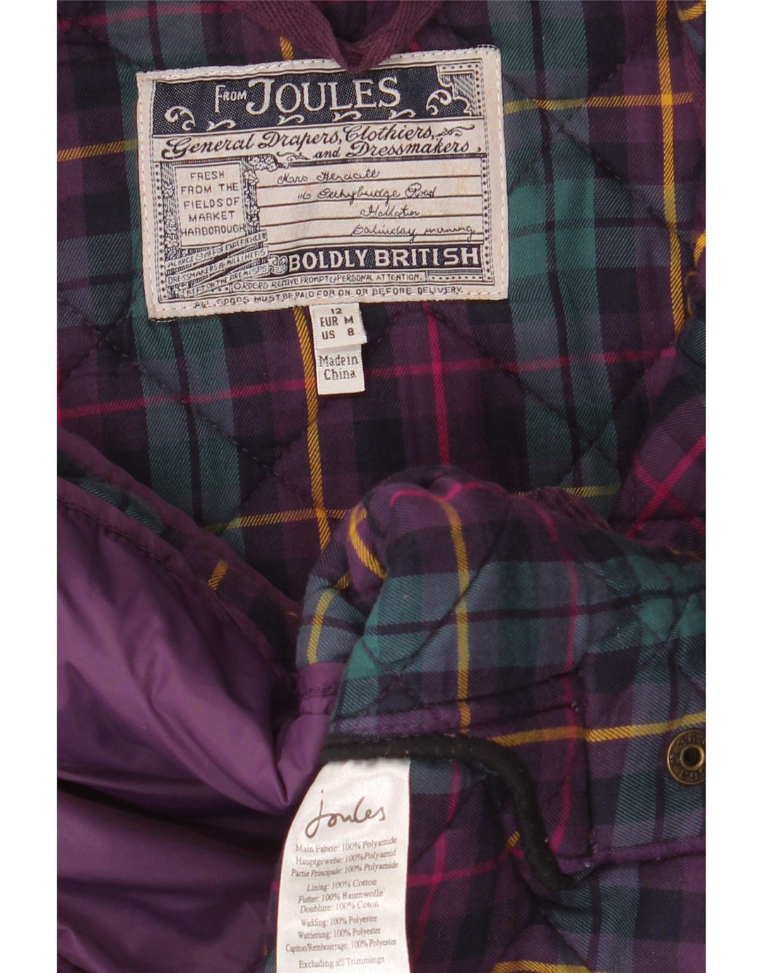 JOULES Damen Steppjacke UK 12 Medium Lila Polyamid