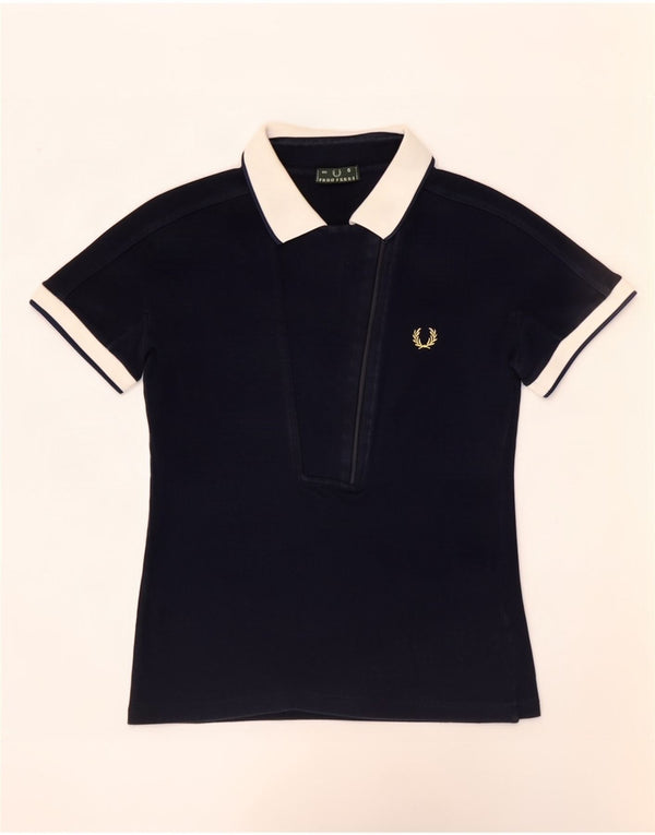 Fred Perry Damen Poloshirt UK 10 Small Marineblau Farbblock