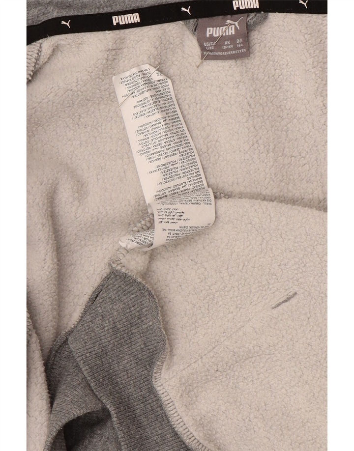 PUMA Jungen-Kapuzenpullover mit grafischem Reißverschluss, 13–14 Jahre, graue Baumwolle