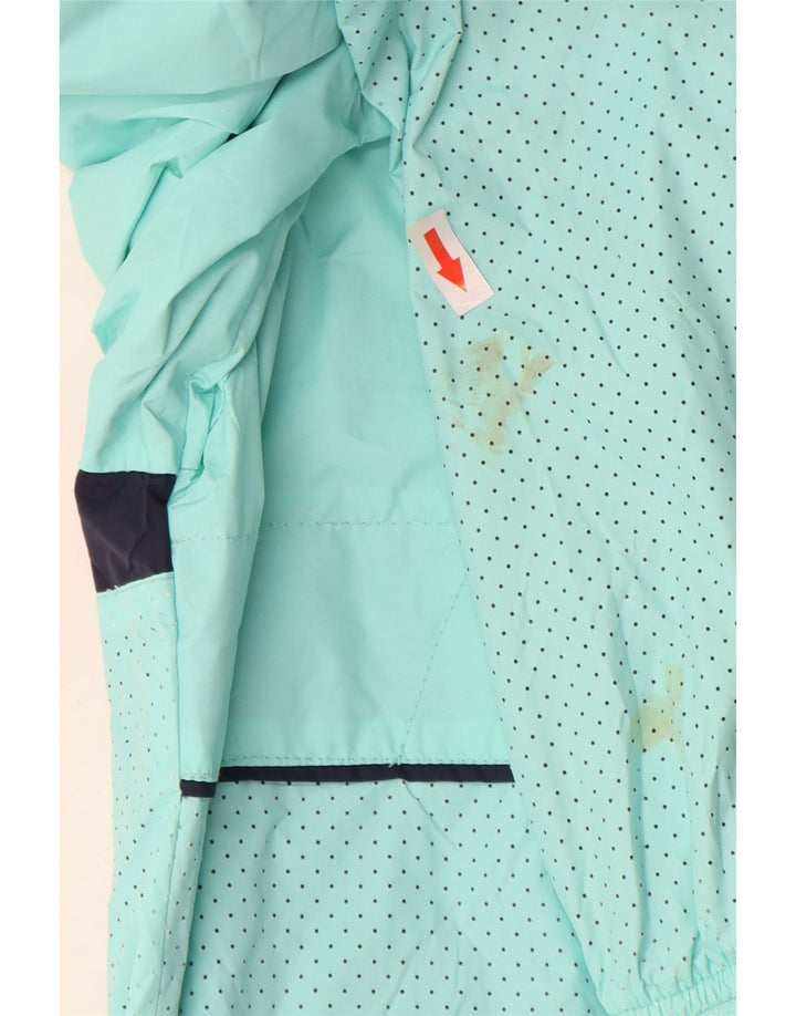 Pull & Bear Herren-Regenjacke mit Kapuze, UK 40, Größe L, türkisfarbenes Colourblock-Nylon