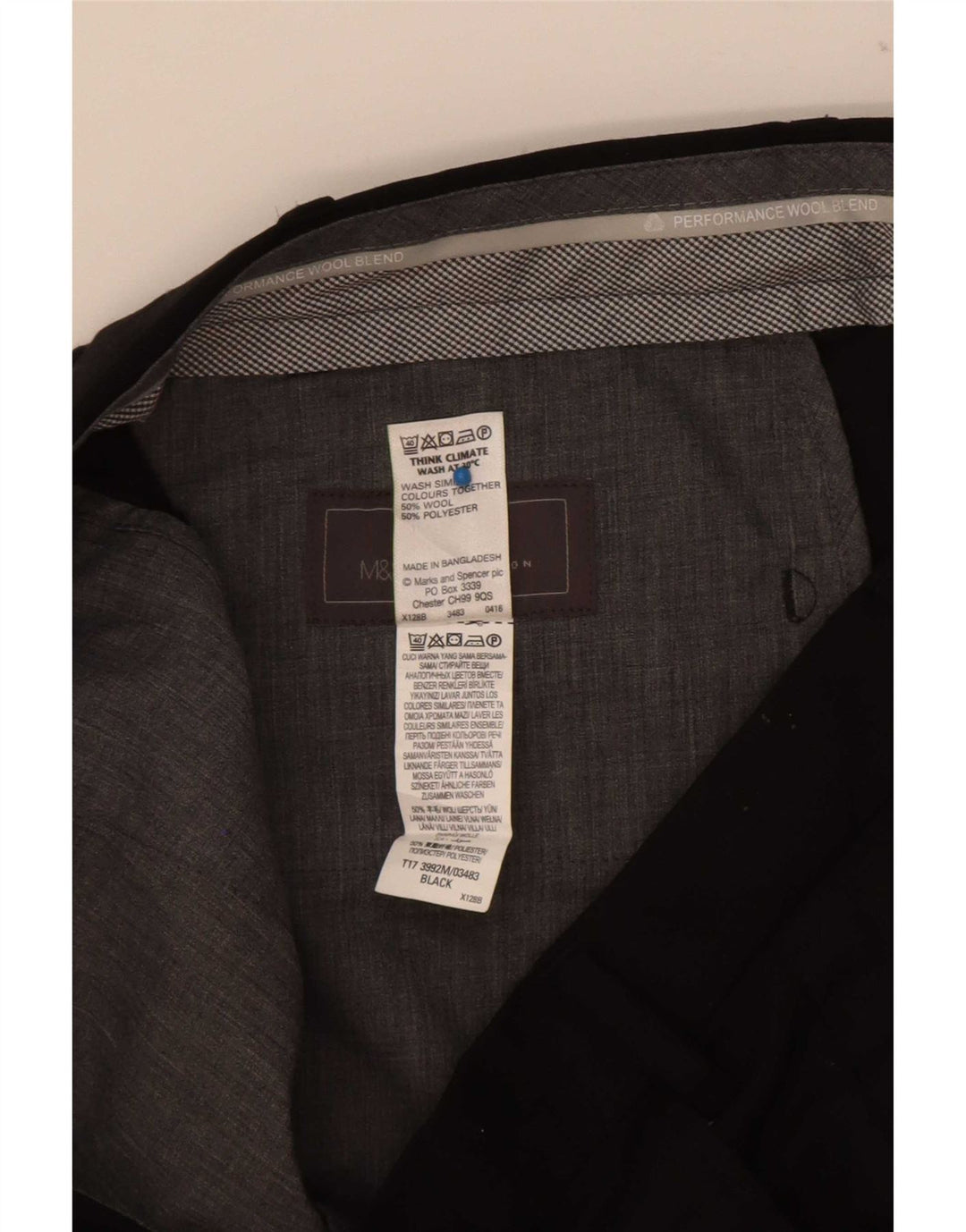 Marks & Spencer Herren-Anzughose mit maßgeschneiderter Passform und gerader Passform, W38, L31, schwarze Wolle