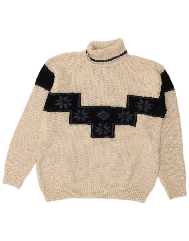 Knock Out Herren-Pullover mit Rollkragen, mittelweiße Wolle in Blockfarben