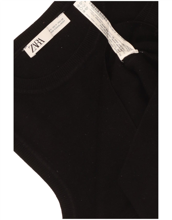 Zara Damen Crop Vest Top UK 12 Mittelschwarze Viskose