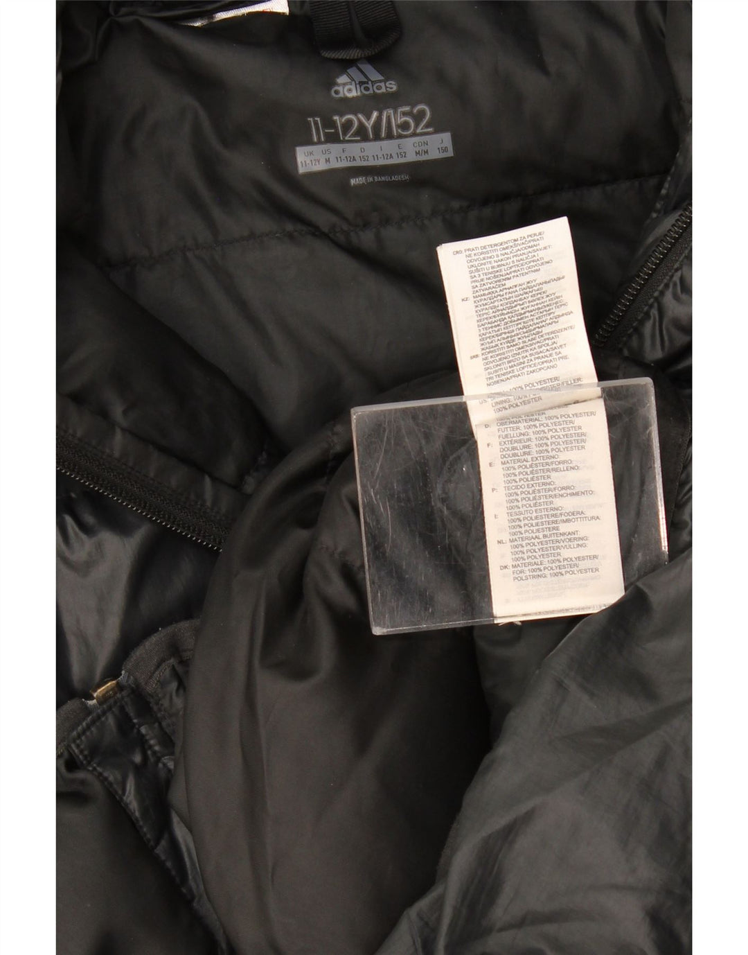 Adidas Jungen wattierte Jacke mit Kapuze, 11–12 Jahre, schwarzes Polyester