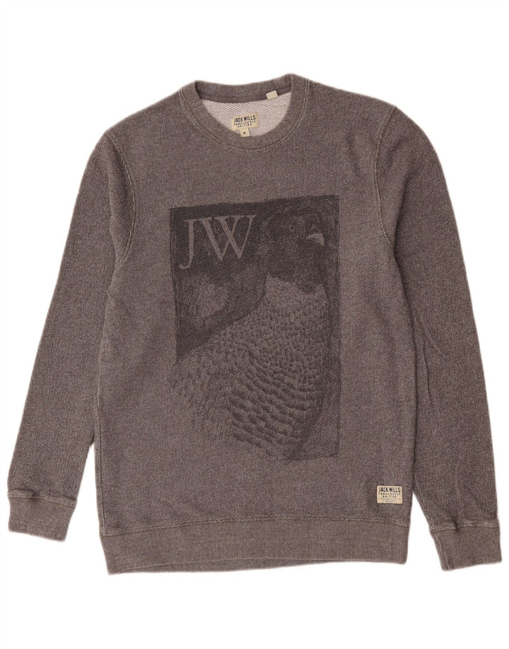 Jack Wills Herren-Sweatshirt mit Grafik, mittelgraue Baumwolle