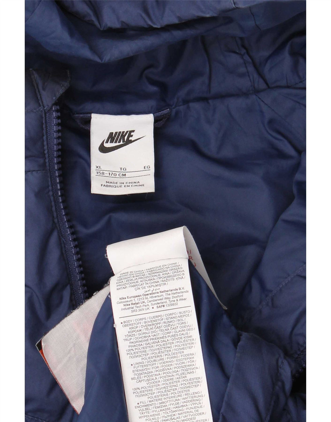 Nike Wattierte Jacke mit Kapuze für Jungen, 13–14 Jahre, XL, Marineblau, Polyester