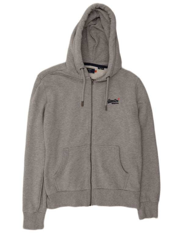 Superdry Herren-Kapuzenpullover mit Reißverschluss aus mittelgrauer Baumwolle
