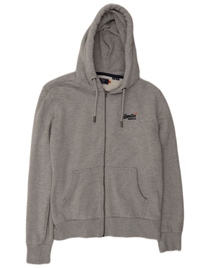 Superdry Herren-Kapuzenpullover mit Reißverschluss aus mittelgrauer Baumwolle