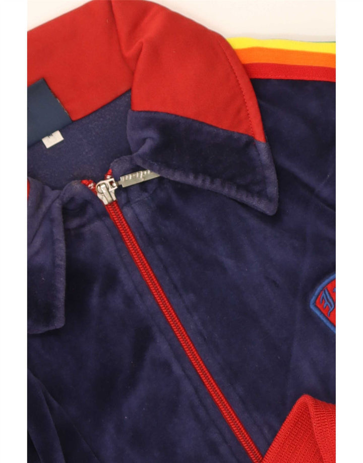 Vintage Damen Trainingsanzug Top Jacke UK 14 Mittel Marineblau Farbblock
