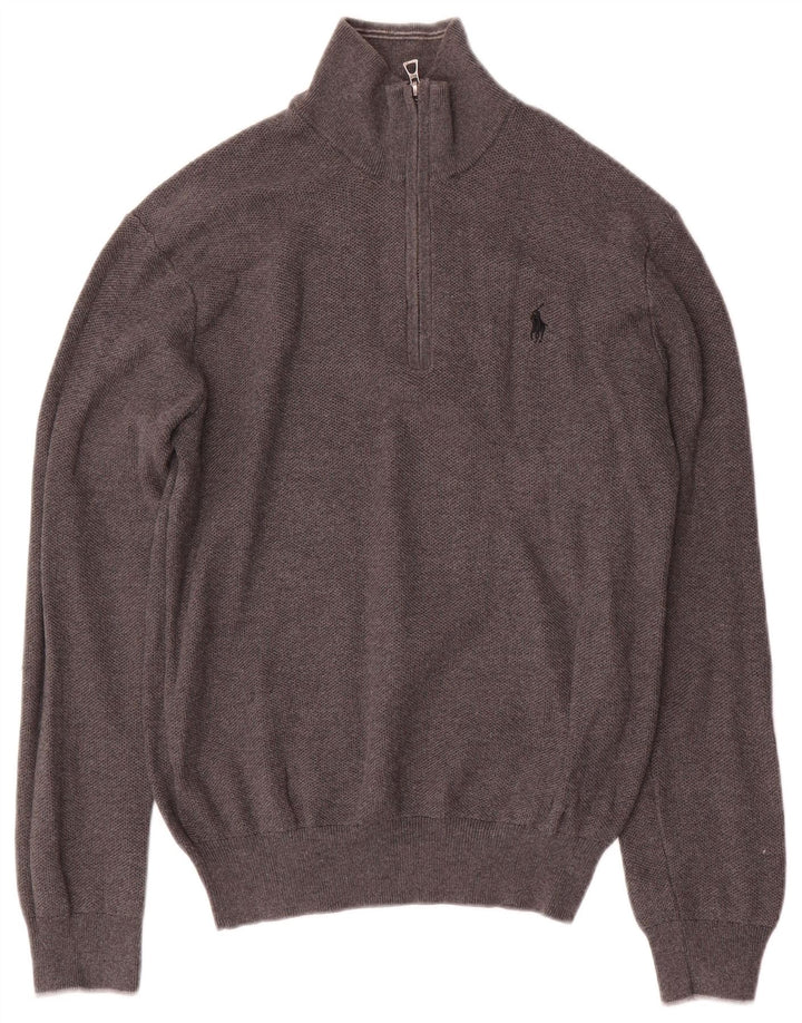 Polo Ralph Lauren Herren-Pullover mit Reißverschluss am Hals, mittelgraue Baumwolle
