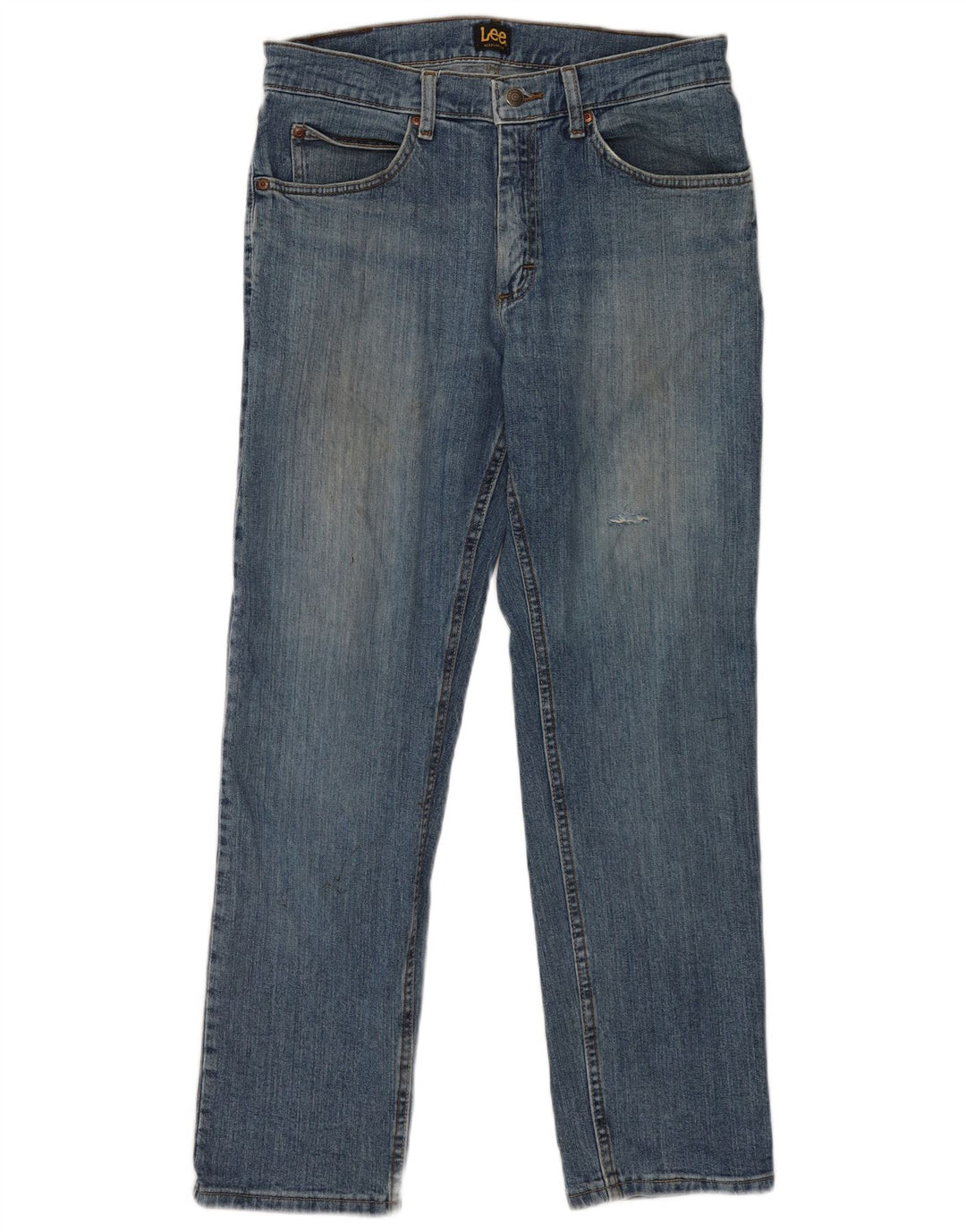 Lee Herren Distressed Regular Fit Straight Jeans W32 L30 Blaue Baumwolle