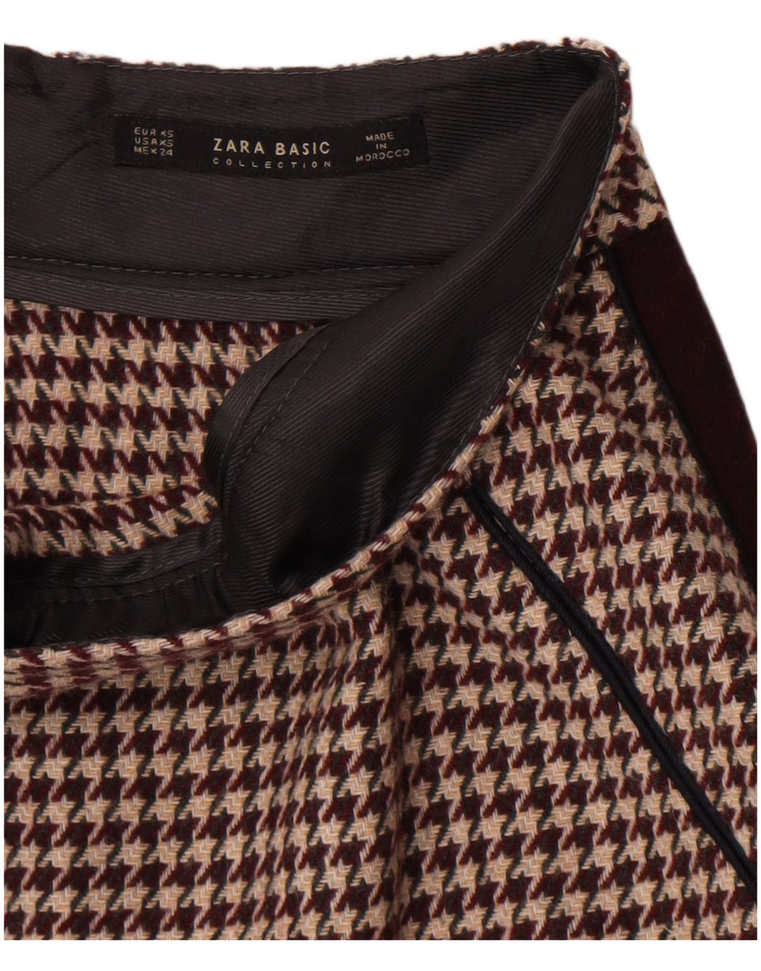 Zara Damen Minirock XS W24 Burgunder Hahnentrittmuster