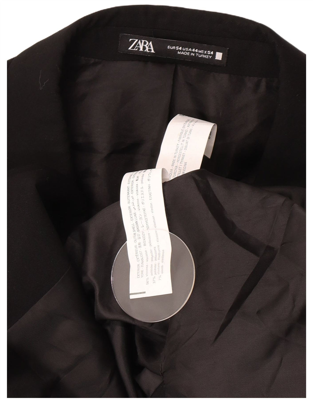 Zara Herren-Blazer mit 2 Knöpfen, EU 54, XL, schwarze Viskose