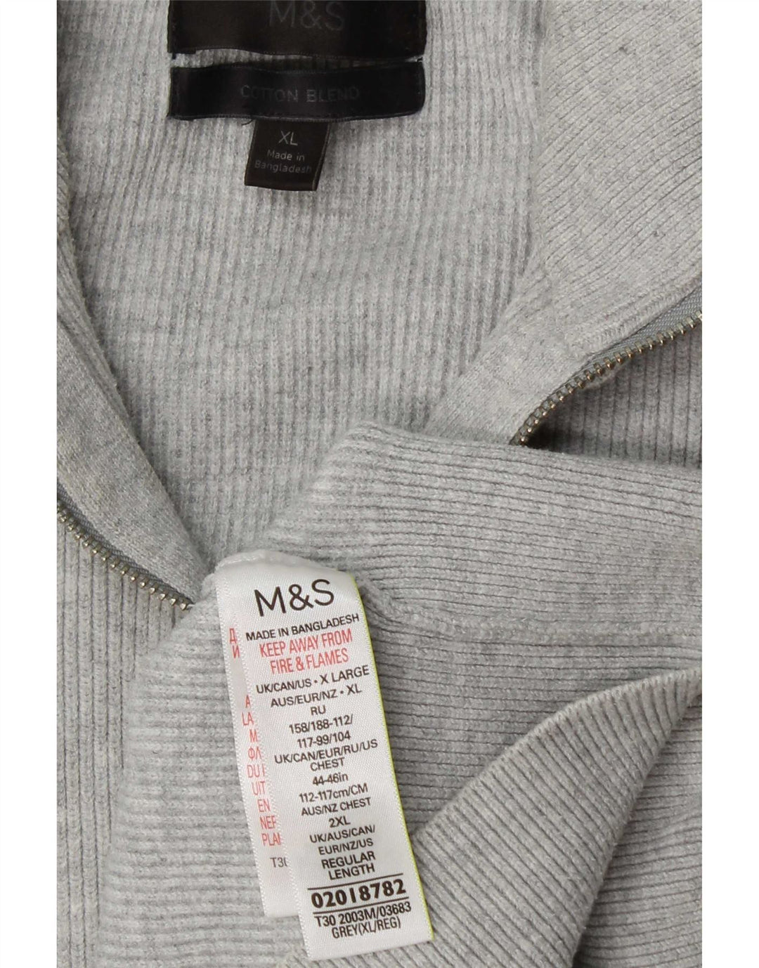 Marks & Spencer Herren-Pullover mit Reißverschluss am Hals, XL, grau, Polyester