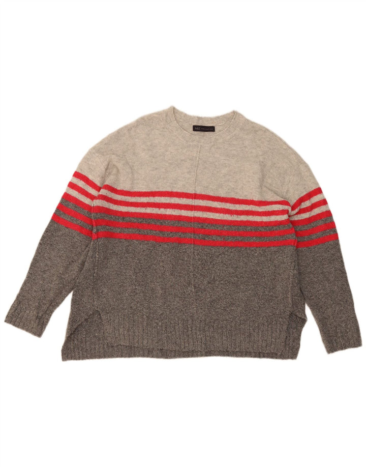 Marks & Spencer Damen-Pullover mit Rundhalsausschnitt, Gr. 40, Größe L, grau gestreift