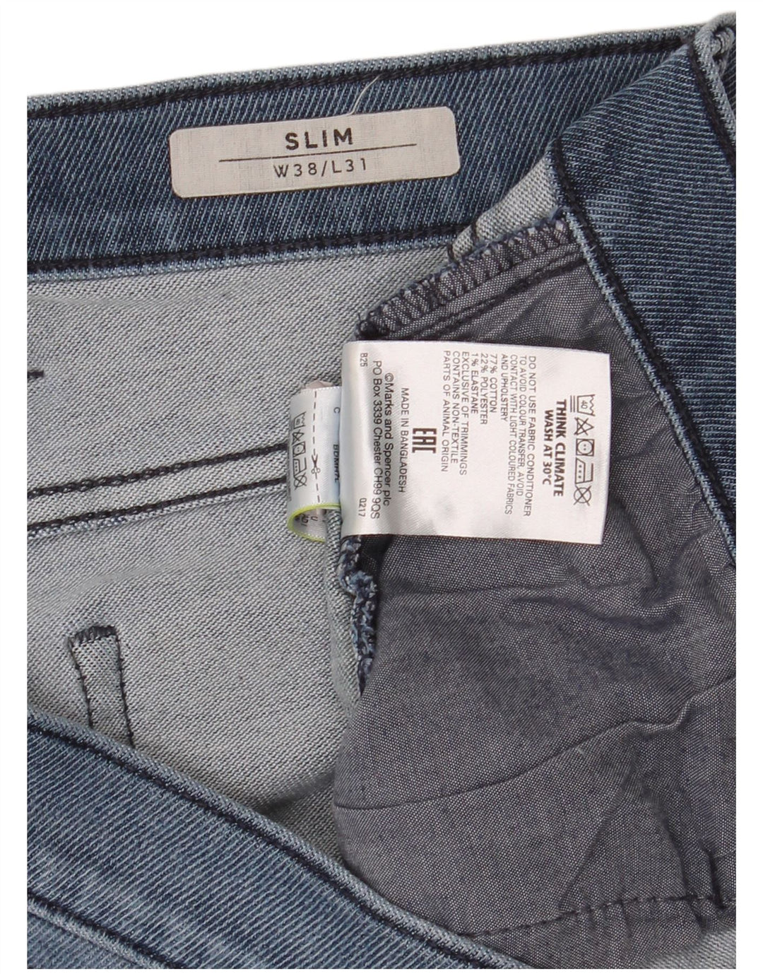 Marks & Spencer Herren Slim Jeans W38 L31 Blaue Baumwolle