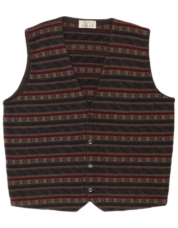 Vintage Herren Strickweste Mittelgrau Fair Isle Schurwolle