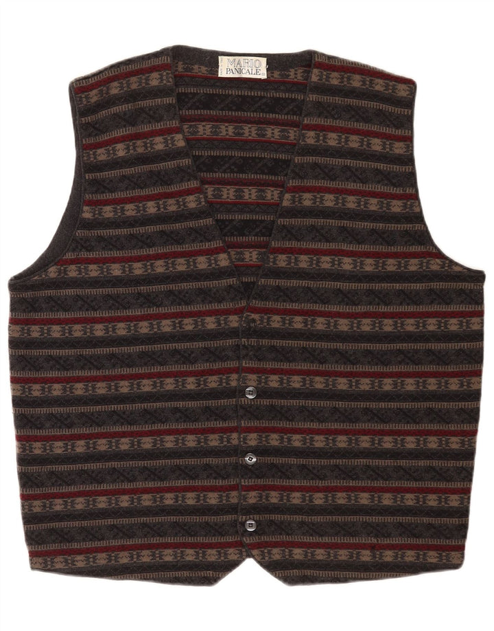 Vintage Herren Strickweste Mittelgrau Fair Isle Schurwolle