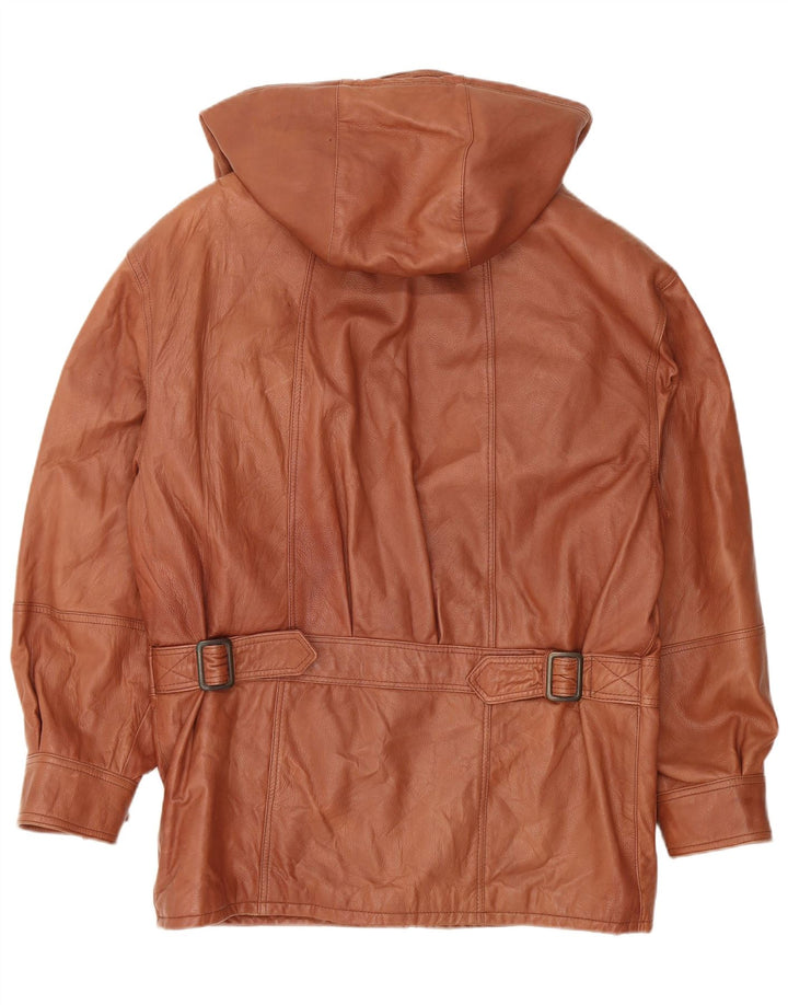 VINTAGE Herren Ledermantel mit Kapuze IT 48 Mittelbraunes Leder