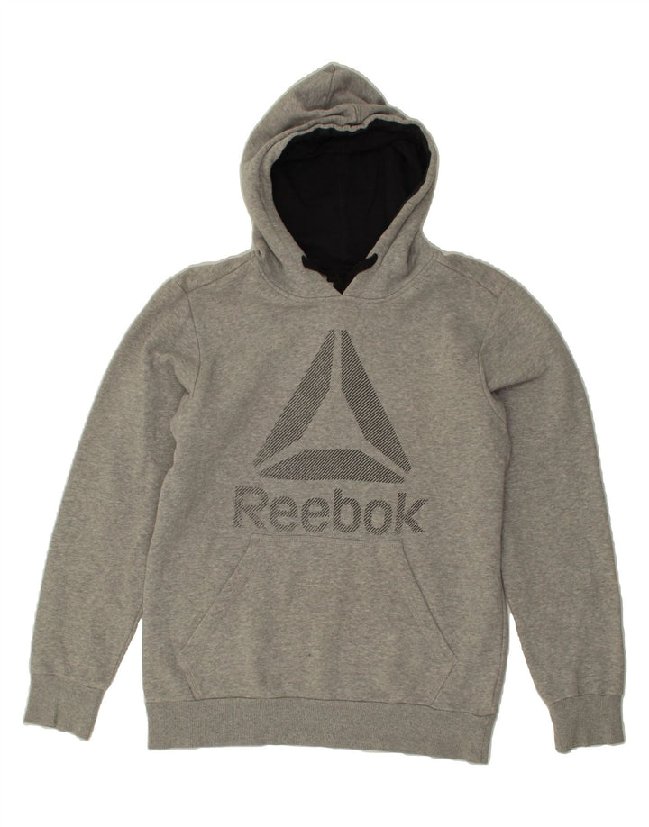 REEBOK Mens Graphic Hoodie Jumper Small Grey Cotton Vintage Reebok and Second-Hand Reebok from Messina Hembry 