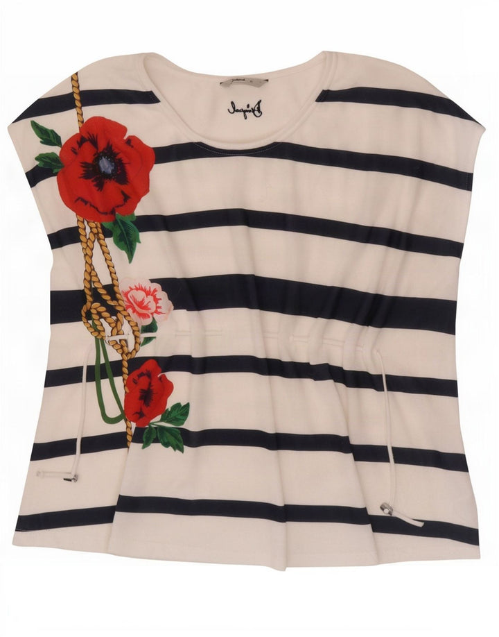 Desigual Damen-Oberteil mit übergroßem Grafikmotiv, Gr. 10, Größe S, Weiß, Blumenmuster
