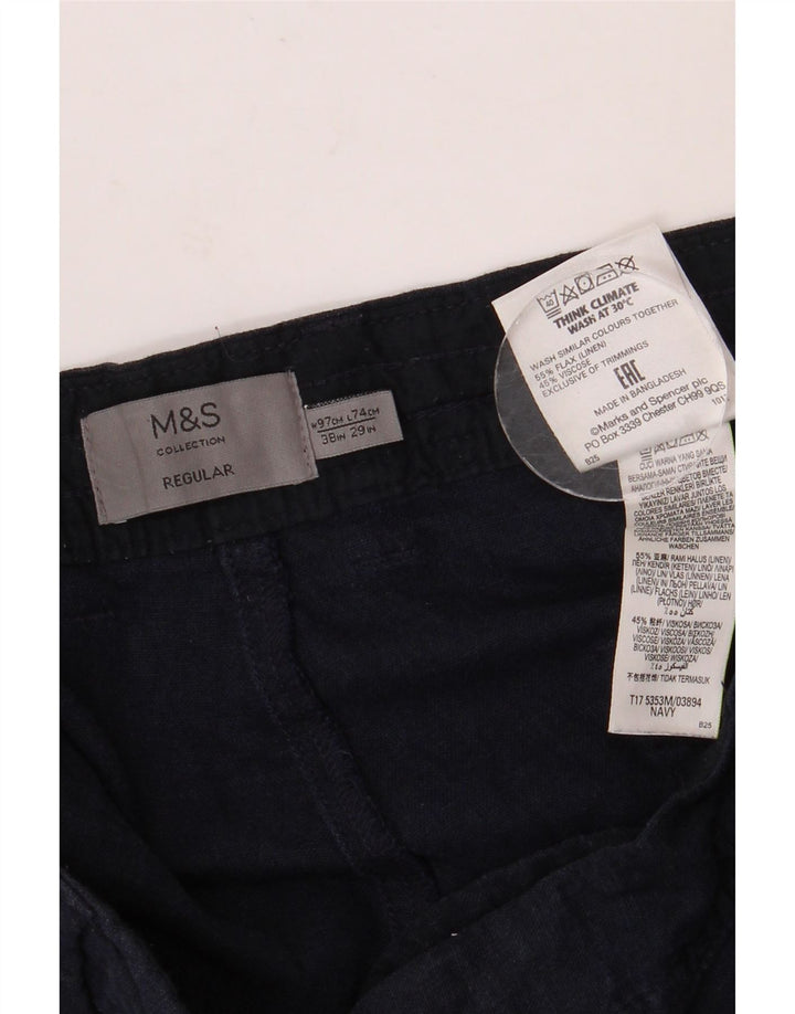 MARKS & SPENCER Herren-Chinohose mit normaler Passform, W38 L29, marineblaues Leinen