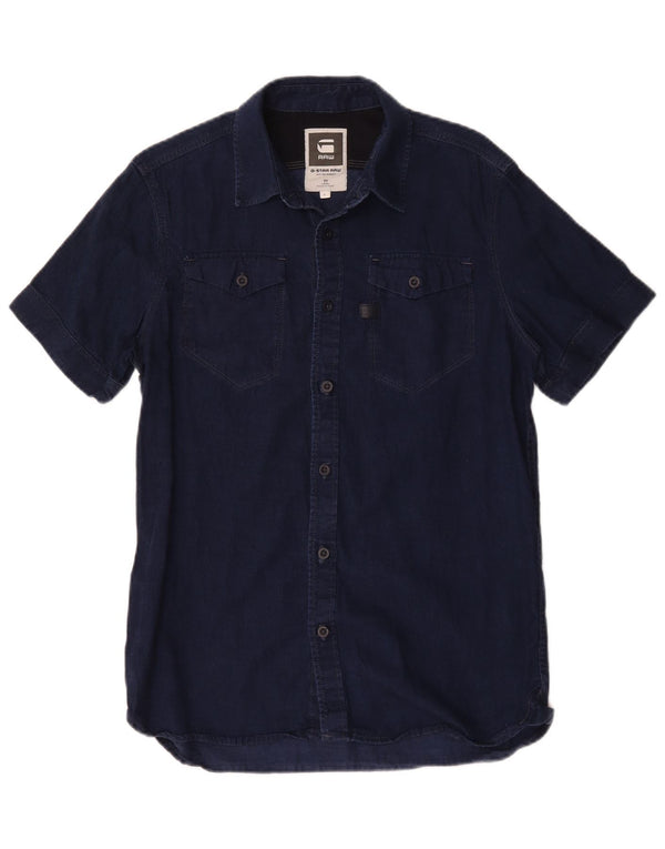 G-Star Herren Kurzarm-Jeanshemd, groß, marineblau, Baumwolle