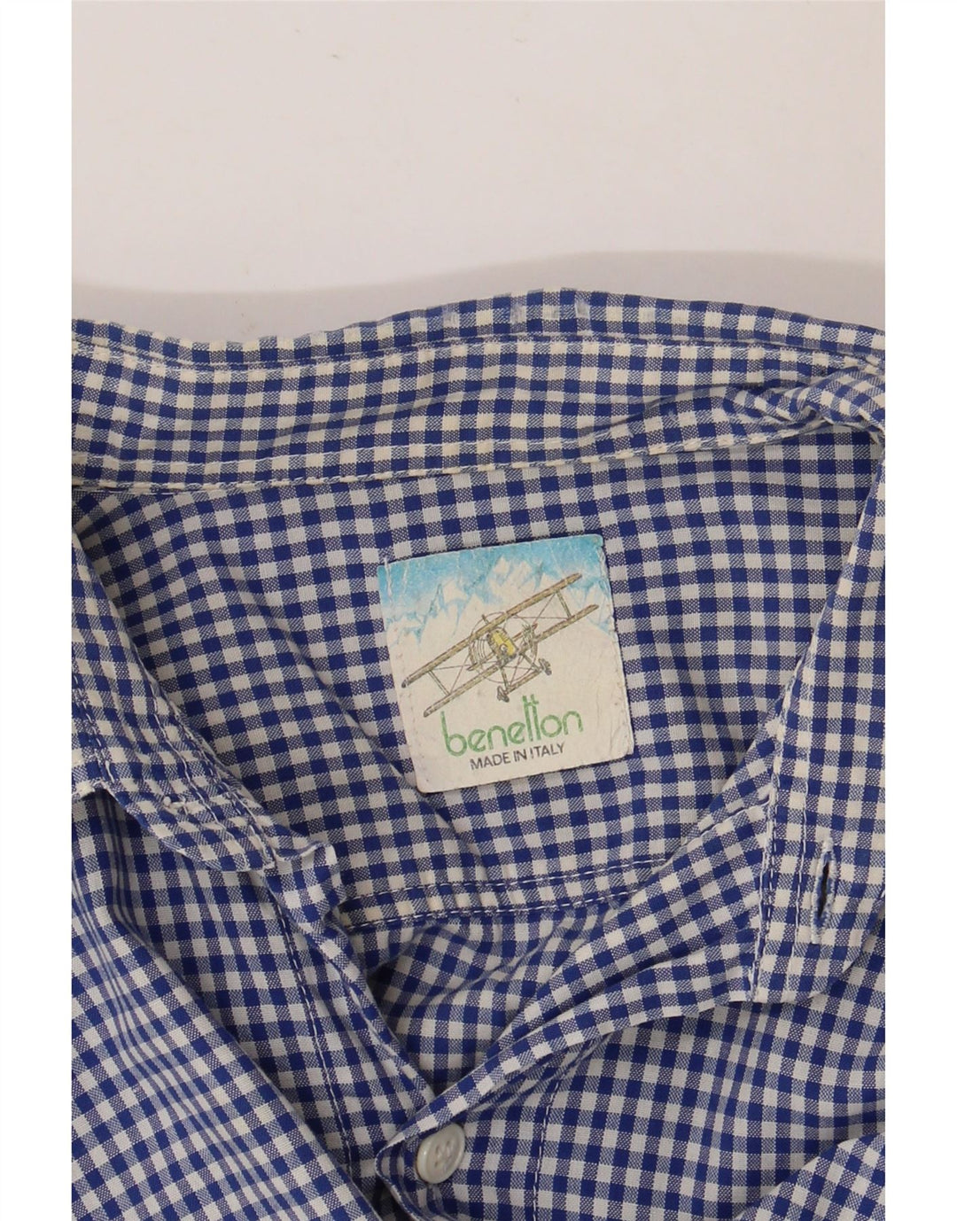 BENETTON Herren Kurzarmhemd XL Blau Gingham