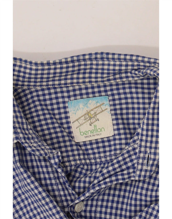 BENETTON Herren Kurzarmhemd XL Blau Gingham